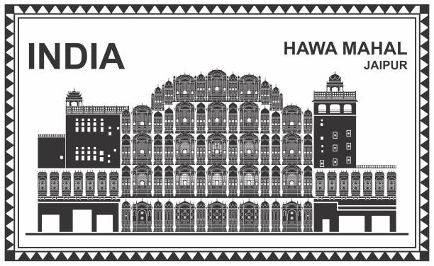 szczegółowa ilustracja światowej sławy hawa mahal, pałac wiatrów, dżajpur indie - hawa stock illustrations