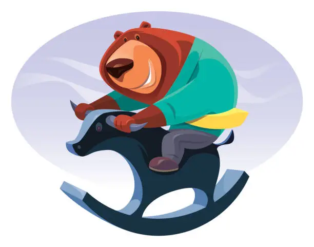 Vector illustration of businessman bear riding rocking bull