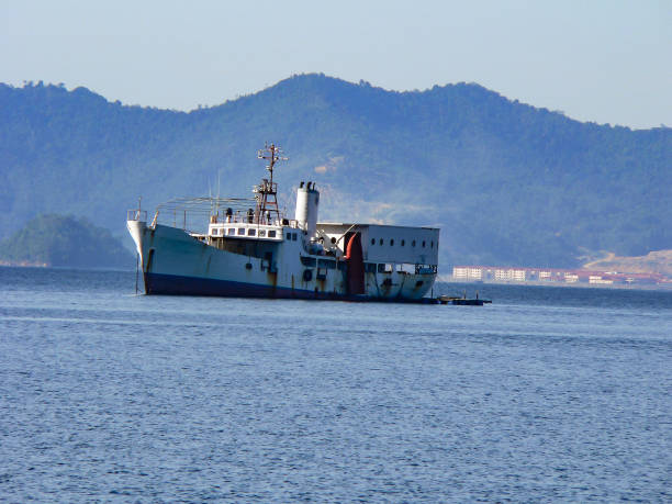 istock Rusty old fishing ship or tanker sailing on Mediterranean Sea 901828202