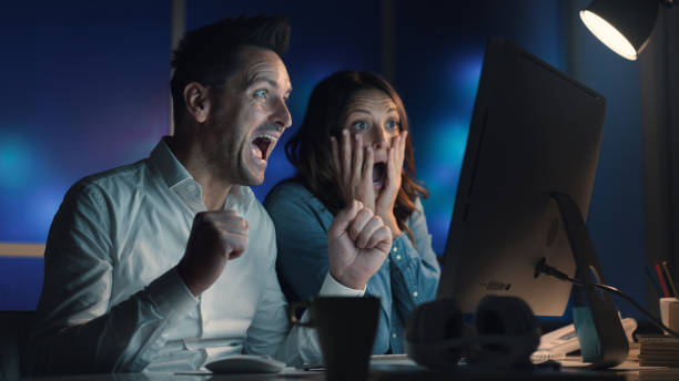 istock Cheerful couple connecting online 901838148