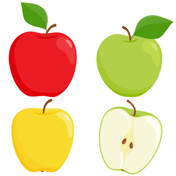 Apples Red, green and yellow apples. Vector illustration green apple slices stock illustrations
