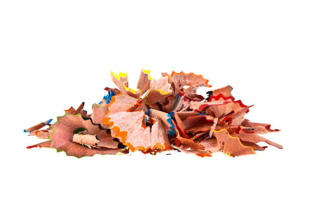 istock Shavings from multicolored pencils on white background 901845208