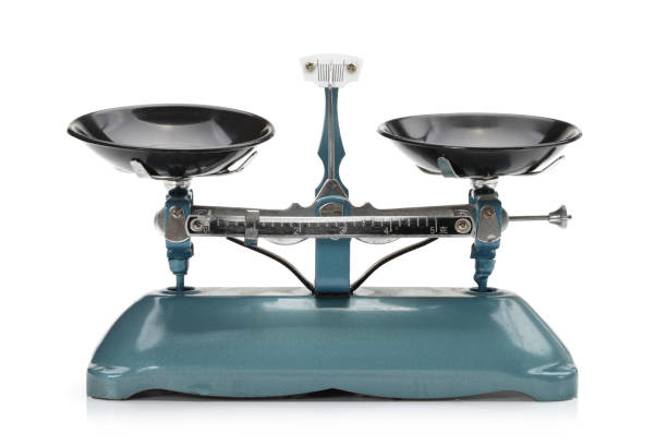 Old vintage balance scales on a white background