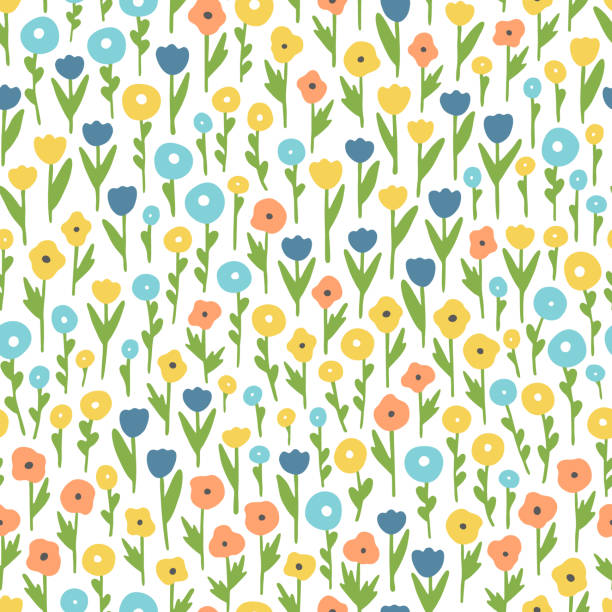 illustrations, cliparts, dessins animés et icônes de différentes fleurs sauvages. modèle vectorielle continue avec des fleurs abstraites. - double tulip