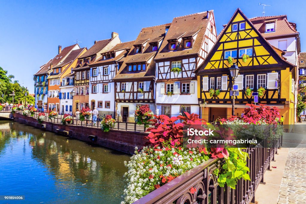 Colmar, France. Colmar, Alsace, France. Petit Venice, water canal and traditional half timbered houses. Alsace Stock Photo
