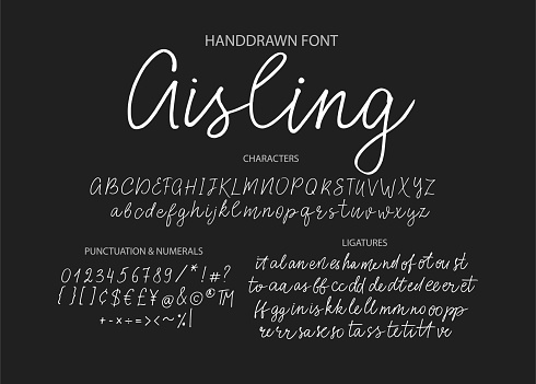 Handrawn vector alphabet. Modern calligraphic font. Brush painted abc with ligatures.
