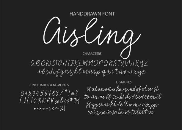 Modern calligraphic font. Brush painted letters Handrawn vector alphabet. Modern calligraphic font. Brush painted abc with ligatures. script stock illustrations