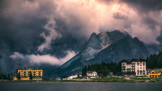 Lake Misurina, picturesque afternoon scene in the Tre Cime Di Lavaredo Natural Park, Dolomite Alps, Italy, Europe.