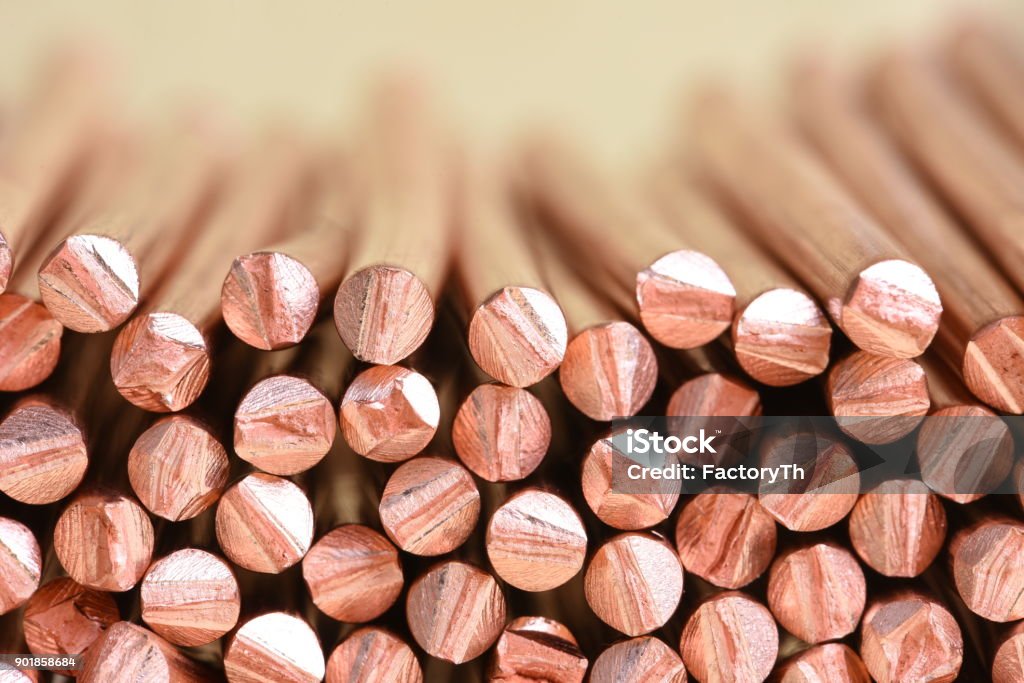 Copper wire raw materials and metals industry and stock market Electrical power cable close-up with selective focusCopper wire raw materials and metals industry and stock market concept Copper Stock Photo