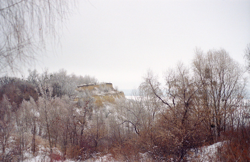 Winter landscape on forest. Shot on film
