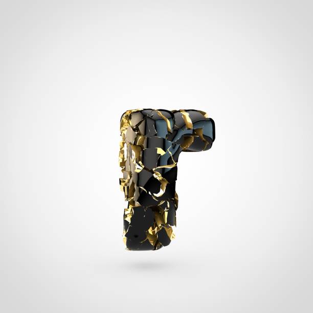istock Cracked black letter R lowercase with gold inside. 901862752
