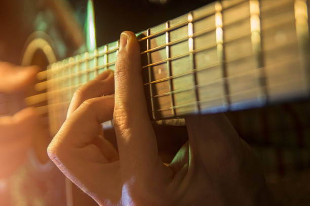 istock Male hand playing on acoustic guitar. Close-up. 901871368