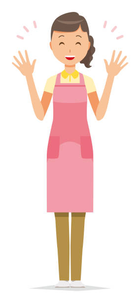 A Female Home Helper Wearing An Apron Has Spread Both Hands Stock Illustration - Download Image Now - iStock A Female Home Helper Wearing An Apron Has Spread Both Hands Stock Illustration - Download Image Now - iStock
