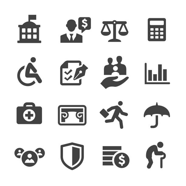 ilustrações de stock, clip art, desenhos animados e ícones de social security icons - acme series - insurance law insurance agent protection