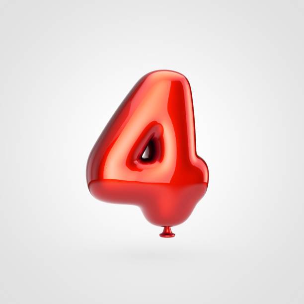 istock Glossy red balloon number 4 isolated on white background. 901879550