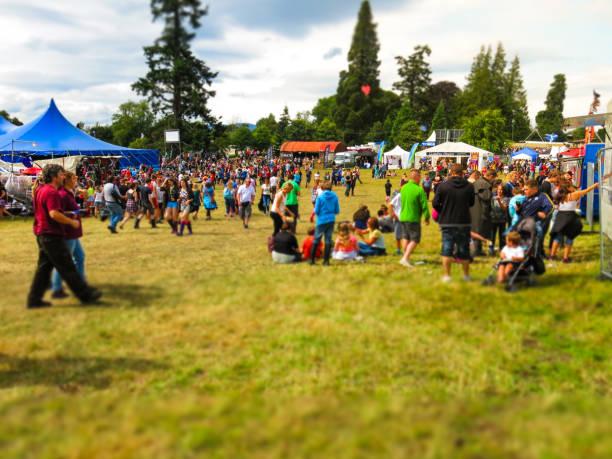 summer crowd of people festival celebration point of view - family child crowd british culture imagens e fotografias de stock