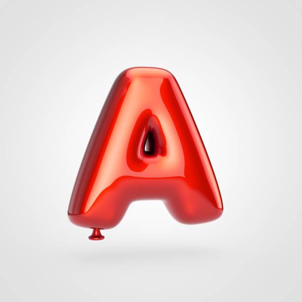 Balloon letter A uppercase. 3D render of glossy red inflated font with glint isolated on white background.