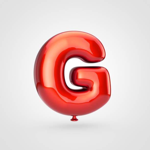 Balloon letter G uppercase. 3D render of glossy red inflated font with glint isolated on white background.
