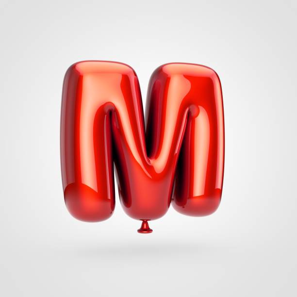 Balloon letter M uppercase. 3D render of glossy red inflated font with glint isolated on white background.