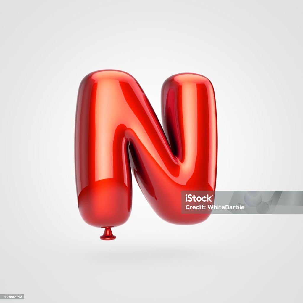 Glossy Red Balloon Letter N Uppercase Isolated On White Background ...