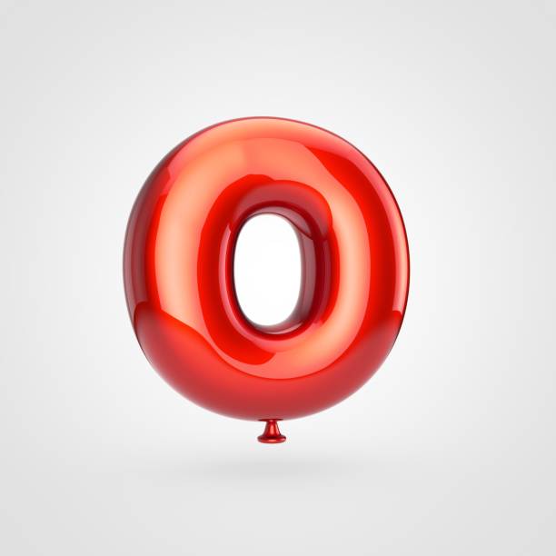 Balloon letter O uppercase. 3D render of glossy red inflated font with glint isolated on white background.