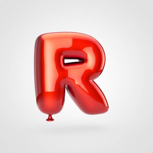 Balloon letter R uppercase. 3D render of glossy red inflated font with glint isolated on white background.
