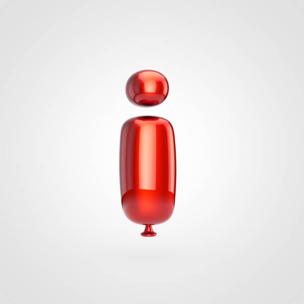 Balloon letter I lowercase. 3D render of glossy red inflated font with glint isolated on white background.