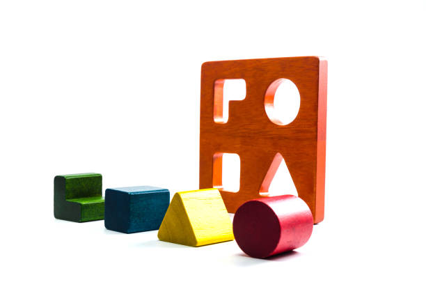 wooden blocks shape sorter toy isolated on white background