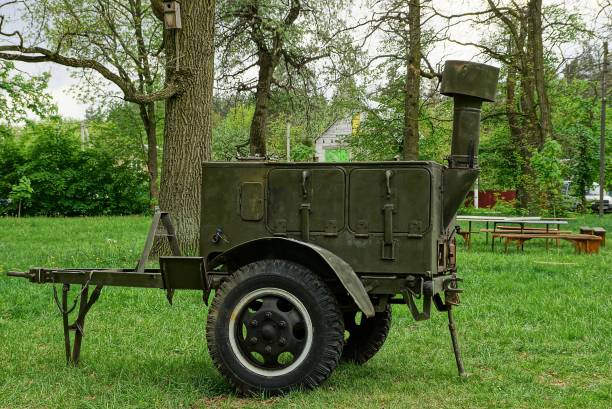 istock Old iron camp army kitchen on the lawn 901896282