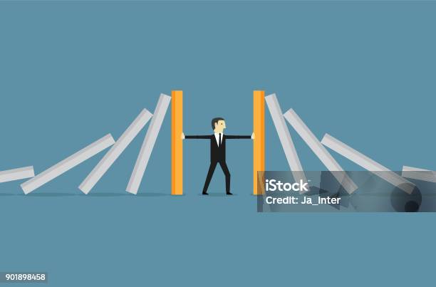 Stopping Domino Effect Stock Illustration - Download Image Now - Organization, Leadership, Manager