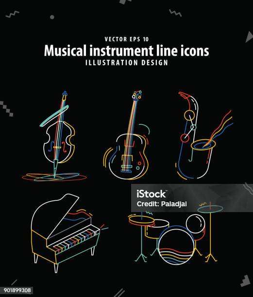 Musical Instrument Line Icons Illustration Vector Music Concept Stock Illustration - Download Image Now