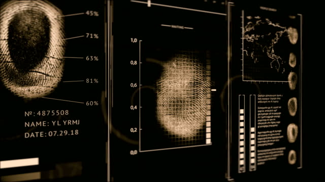 Interface search fingerprints people, Screen finger print scanning Dark Gold color, 3D camera