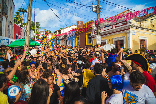 Olinda, Pernambuco, Brazil - February 7, 2016: Street Carnival / Brazilians celebrate the Carnival 2016 in Olinda, Pernambuco, Brazil