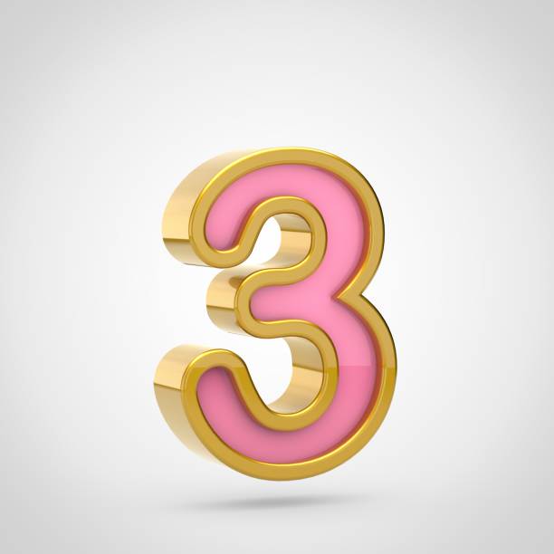 istock Pink number 3 with golden outline isolated on white background. 901912860