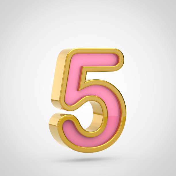 istock Pink number 5 with golden outline isolated on white background. 901913004
