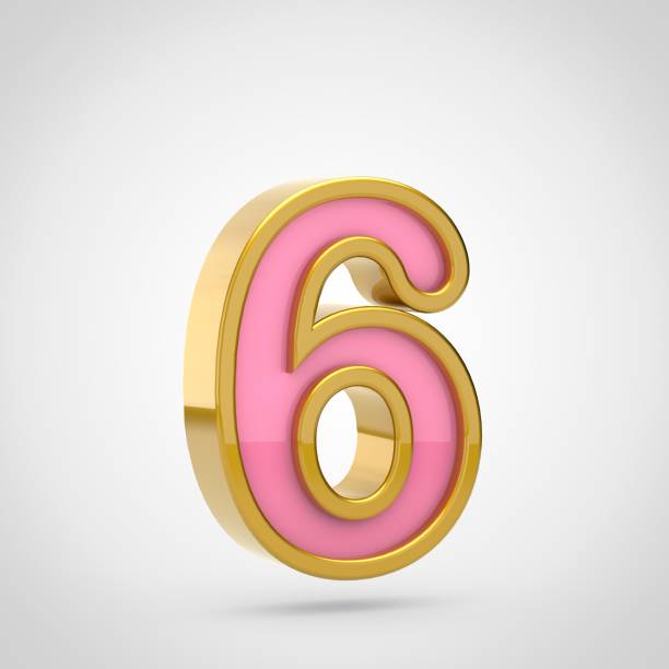 istock Pink number 6 with golden outline isolated on white background. 901913092