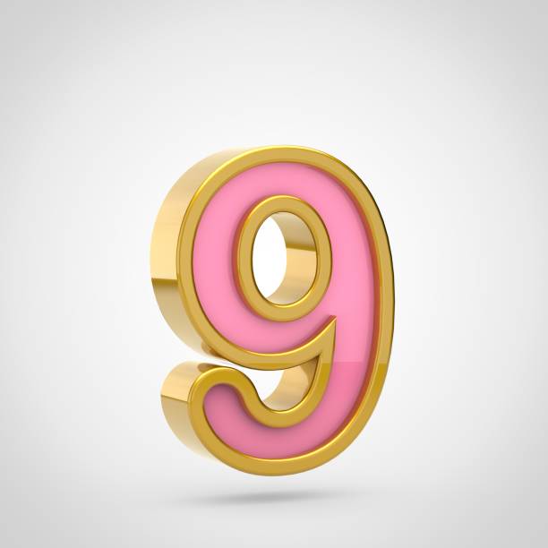 istock Pink number 9 with golden outline isolated on white background. 901913230