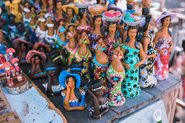 Ceramics and wood art concept. Handcrafts produced by the natives of the city of Olinda, typical of the northeast Brazilian people in Pernambuco, Brazil.