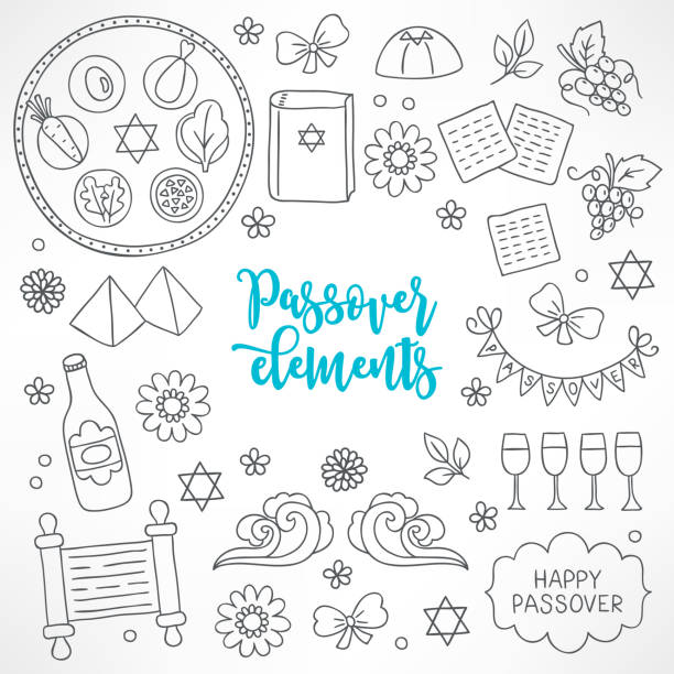 illustrations, cliparts, dessins animés et icônes de main repris des éléments de conception de pâque - passover