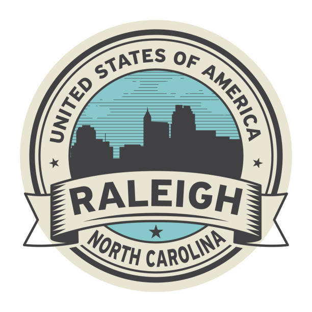 Stamp or label with name of Raleigh, North Carolina, USA, vector illustration