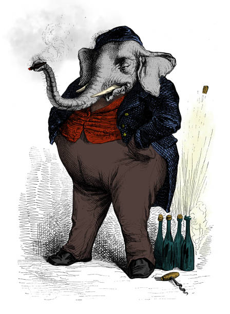 Humanized animals illustrations: Elephant Humanized animals illustrations: Elephant elephant art stock illustrations