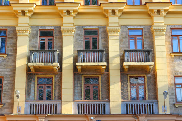 istock Balconies and columns from limestone or sandstone houses in Ukraine 901948110