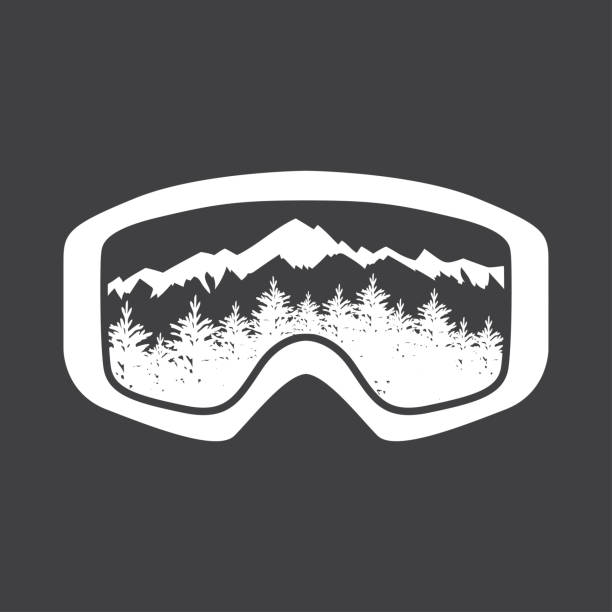 mountains in reflection of ski mask lens. ski goggles with glass reflecting the winter mountains. Vector illustration. ski goggles stock illustrations