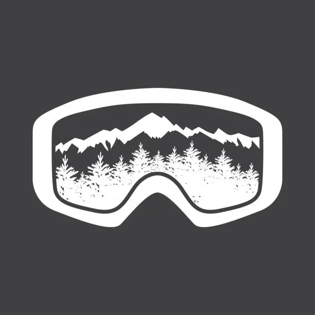 Vector illustration of mountains in reflection of ski mask lens.