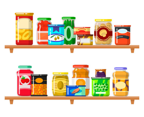 ilustrações, clipart, desenhos animados e ícones de conjunto de comida enlatada - can canned food container cylinder