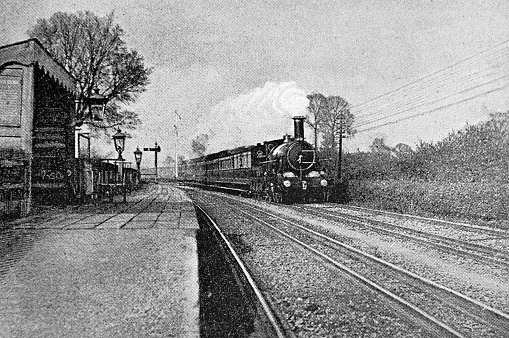 Flying Dutchman train passing Stoke Canon Station  from the pre-1900 book \