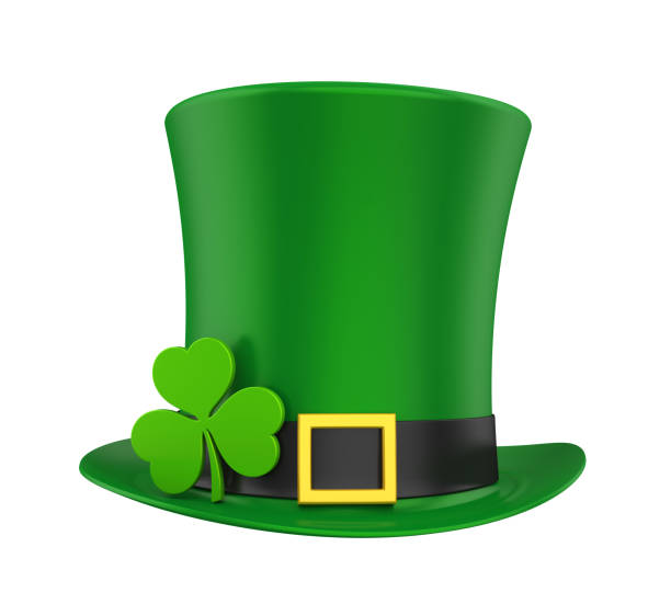 St. Patrick's Day Hat with Clover Isolated St. Patrick's Day Hat with Clover isolated on white background. 3D render leprechaun hat stock pictures, royalty-free photos & images