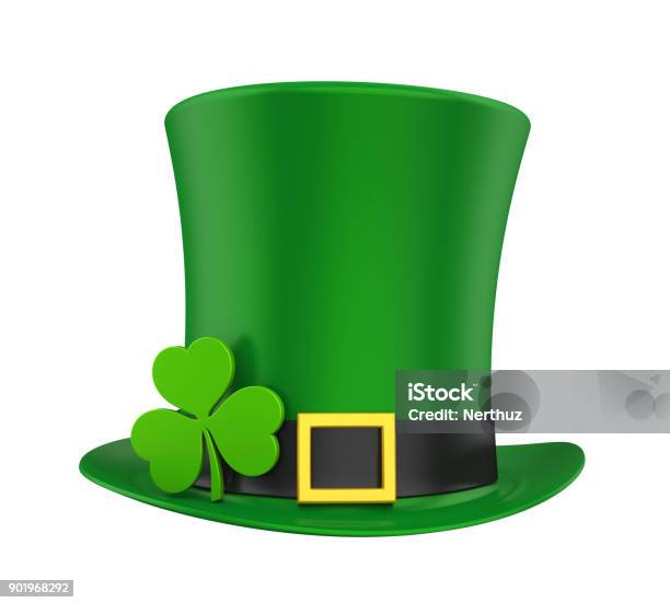 St Patricks Day Hat With Clover Isolated Stock Photo - Download Image Now - Hat, St. Patrick's Day, Leprechaun