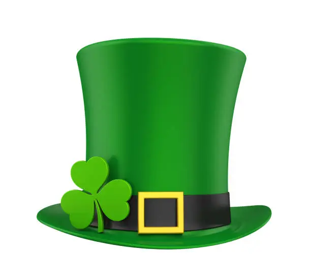 St. Patrick's Day Hat with Clover isolated on white background. 3D render