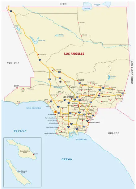 Vector illustration of los angeles county road map